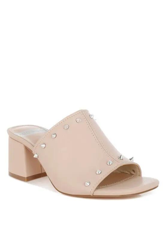 Lomela Stud Embellished Block Heel Mules for Casual Wear - Love Salve